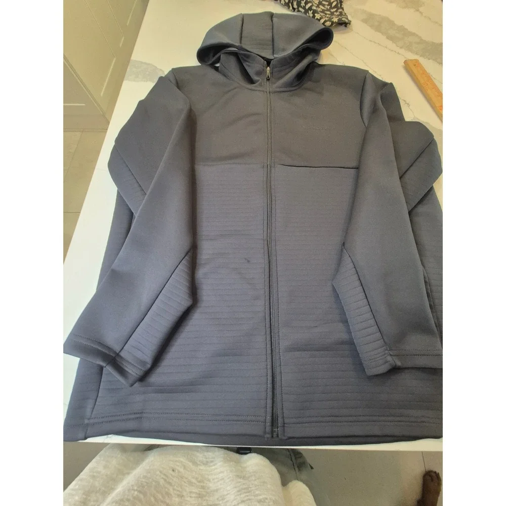 Spyder Active Mens Full‎ Zip Hoodie Gray Textured Hybrid Jacket SPM8003U Size L